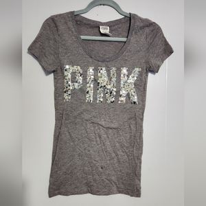 Victoria's Secret PINK Sequin Gray T-Shirt - Fitted XSmall